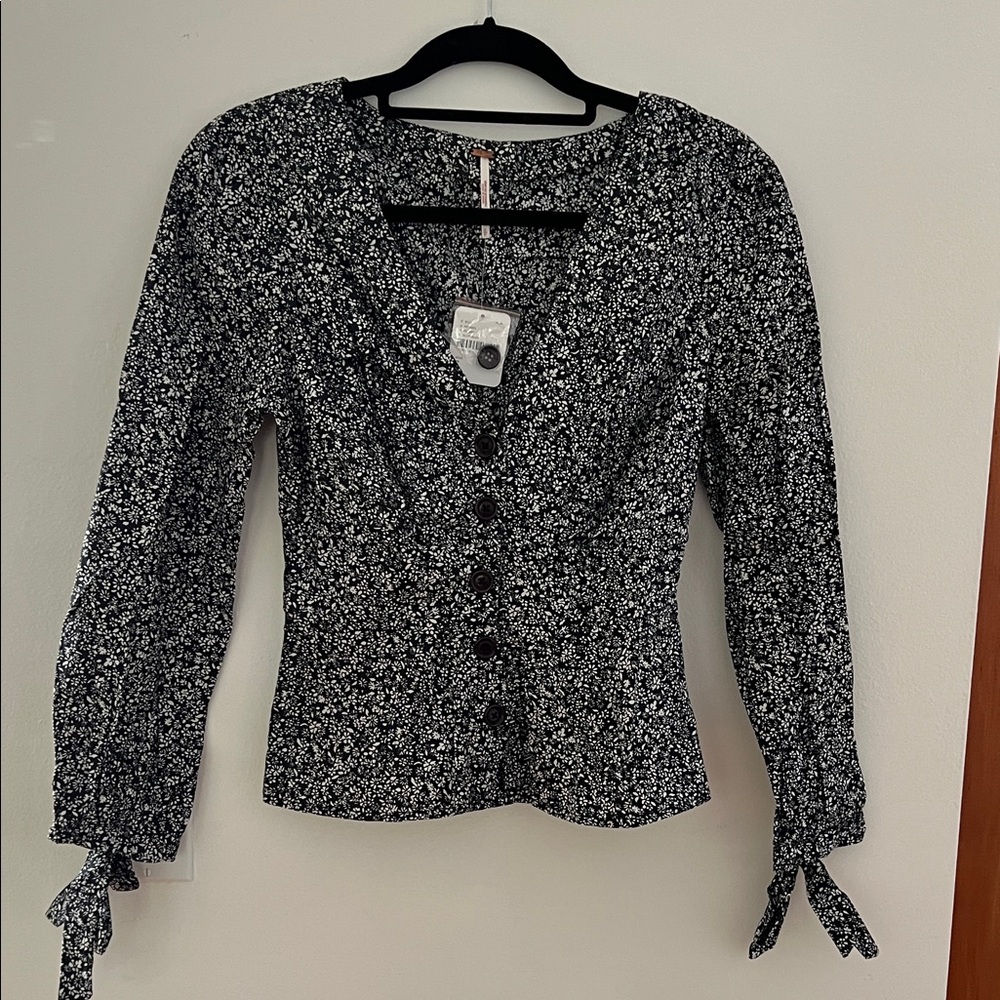 Free People Blue Floral Button-Front Blouse